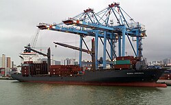 Cargo ship moored in port