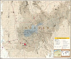 Topographic map of the Hoggar Massif with Tamanrasset