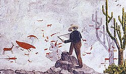 Lund copying rock paintings in a cave in Lagoa Santa, c. 1840