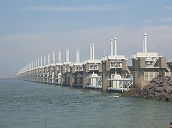 The Oosterscheldekering contains 62 steel doors, each 42 metres (138 ft) wide