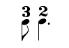 Example of Orff's time signatures (traditionally, these would be notated 38 and 68 respectively)