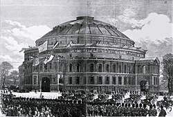 The Royal Albert Hall in London was officially opened on 29 March 1871 by Queen Victoria and her eldest son, the Prince of Wales, in honor of her late husband, Prince Albert.