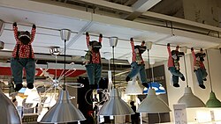 Five Lufsig dolls inside an IKEA store in Taipei, Taiwan