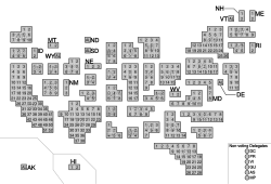 A cartogram shows the 2020 US census apportionment in a linear manner.