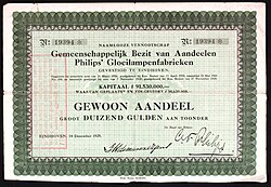 A share of the Philips Gloeilampenfabrieken, issued 14 December 1928