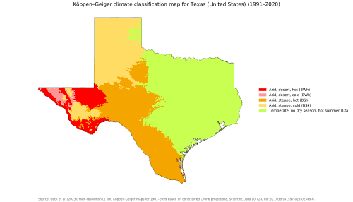 Köppen climate types in Texas