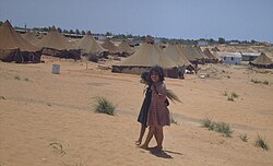 Yemenite Jewish refugee children in front of Bet Lid camp. Israel, 1950