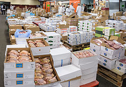 In the poultry pavilion of the Rungis International Market, France