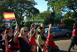Argentines of Spanish descent during the parade of the XXXIV Immigrant's Festival in Oberá, Misiones.