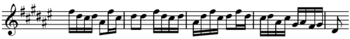 Pentatonic scale in Ravel's Ma mère l'Oye III. "Laideronnette, Impératrice des Pagodes", mm. 9–13.[1]