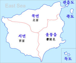 Ulleung eup and myeon map in Korean