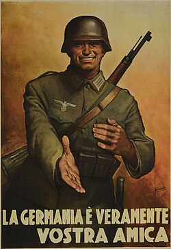 Italian Social Republic propaganda poster saying: "Germany is truly your friend", by Gino Boccasile (1944)