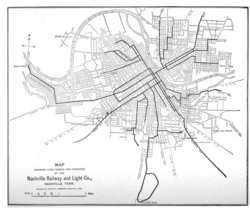 Map showing Lines Owned and Operated by the Nashville Railway and Light Company c. 1907