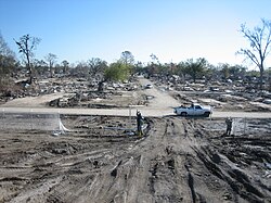 22 December 2005 view inland from the inner (southern) of the two major breaches in the lower side of the Industrial Canal levee & floodwall into the Lower 9th Ward, one of the more famous of the multiple levee failures which devastated much of the Ward at the time of Hurricane Katrina
