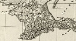 French-language map of Crimea from 1774, showing mostly Turkic placenames.
