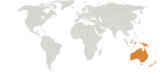 The Australasian realm (in orange)