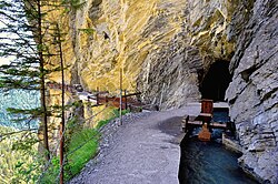 Traditional irrigation channel in Switzerland, collecting water from the high Alps