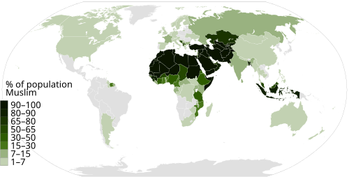 Percentage of Muslims by country in 2014
