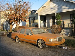 A Lincoln Town Car disabled by the flooding from Katrina
