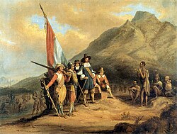 Charles Davidson Bell's 19th-century painting of Jan van Riebeeck, who founded the first European settlement in South Africa, arriving in Table Bay in 1652