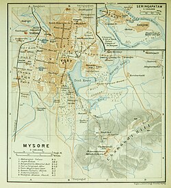 Map of Mysore and nearby Srirangapatna, c. 1914