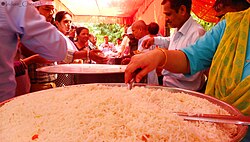 Free food being distributed on a Bada Mangal (May 2017). Bada Mangal is a ritual specific only to Lucknow.
