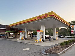 Shell gasoline station sign in Manchester, New Hampshire