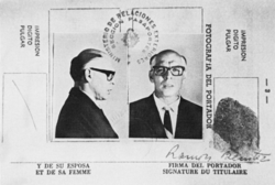 Guevara's 1966 passport featuring him in disguise with a false name