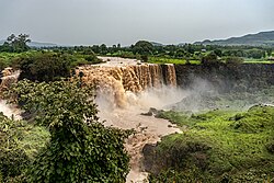 The Blue Nile Falls during winter provides over 86% of the Nile river's water, coming from melted snow in the Simien Mountains.[165][166]