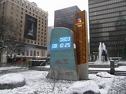 The clock counting down to the opening of the Olympic Games in Downtown Vancouver