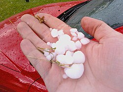 Hailstones ranging in size from a few millimetres to over a centimetre in diameter