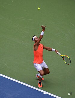 Nadal serving at the 2018 US Open.