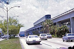 Northbound Metrorail traveling above South Dixie Highway