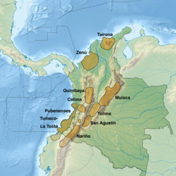 Location map of the pre-Columbian cultures of Colombia