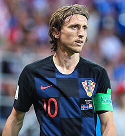 Modrić captaining Croatia at the 2018 FIFA World Cup
