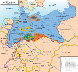 Map of the North German Confederation. Prussia is shown in blue.