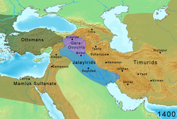 Jalayirid and Timurid territories in 1400.[100]