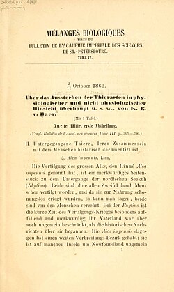 Über das Aussterben der Thierarten in physiologischer und nicht physiologischer Hinsicht überhaupt, 1863