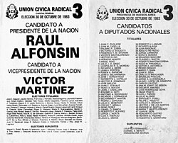 Electoral ticket for Alfonsín-Martínez.