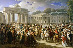 Entry of Napoleon into Berlin. After defeating Prussian forces at Jena, the French Army entered Berlin on 27 October 1806.