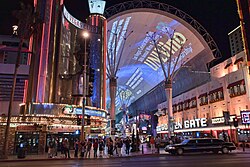 Fremont Street Experience in Las Vegas with the neon lights on