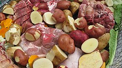 Raw meat and vegetables