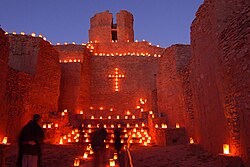 Luminarias in the old mission church, Jemez State Monument
