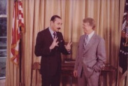 Argentine junta leader Jorge Rafael Videla meeting U.S. President Jimmy Carter in September 1977