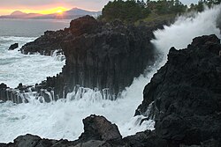 Waves crashing at Jeju Island