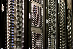 Multiple web servers may be used for a high traffic website; here, Dell servers are installed together to be used for the Wikimedia Foundation.