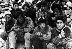 Suspected communist sympathizers awaiting execution in May 1948 after the Jeju uprising