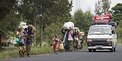 People fleeing their villages due to fighting between FARDC and rebels groups, Sake, North Kivu, April 2012