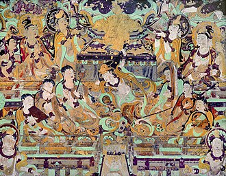 Buddhist art from the Mogao Caves at Dunhuang (Gansu). Dunhuang was a thriving center of Buddhism between 500 and 1000 CE.