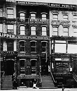Buildings of New York City's Tin Pan Alley music publishing district in 1910.[12]